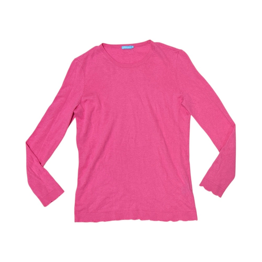 J.McLaughlin Scalloped Hem Pink Cotton Cashmere Blend Long Sleeve Sweater XS